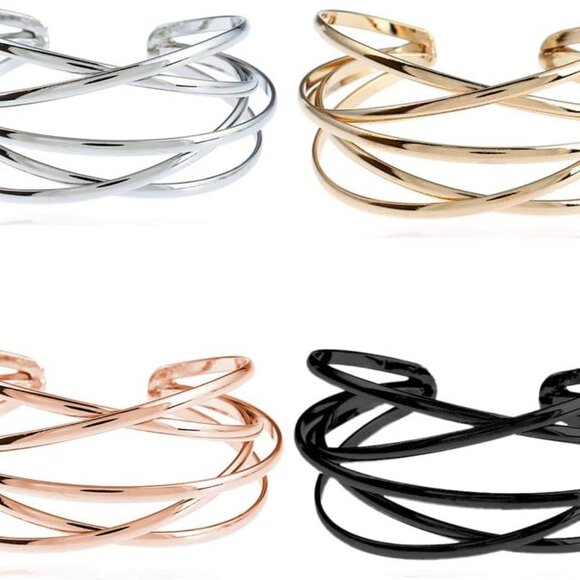 Boho Multi-Layer Cross Wire Cuff Bracelet for Women Adjustable Jewelry - Picture 7 of 7